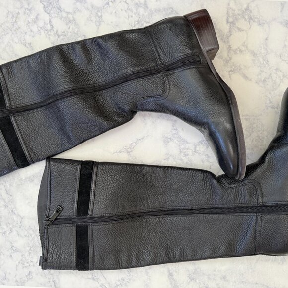 Tory Burch Alaina 30mm Boot Tumbled Leather Split Suede Black Riding Boots 8.5 - Picture 3 of 4